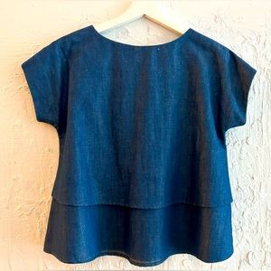 Co. cap sleeve Girbaud denim flared top.